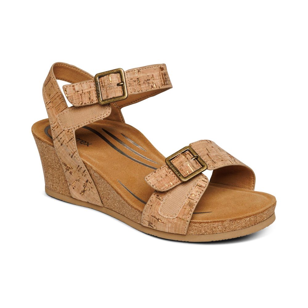 Aetrex Women's Lexa Quarter Strap Wedge Sandals - Yellow | USA 3ASOSWU